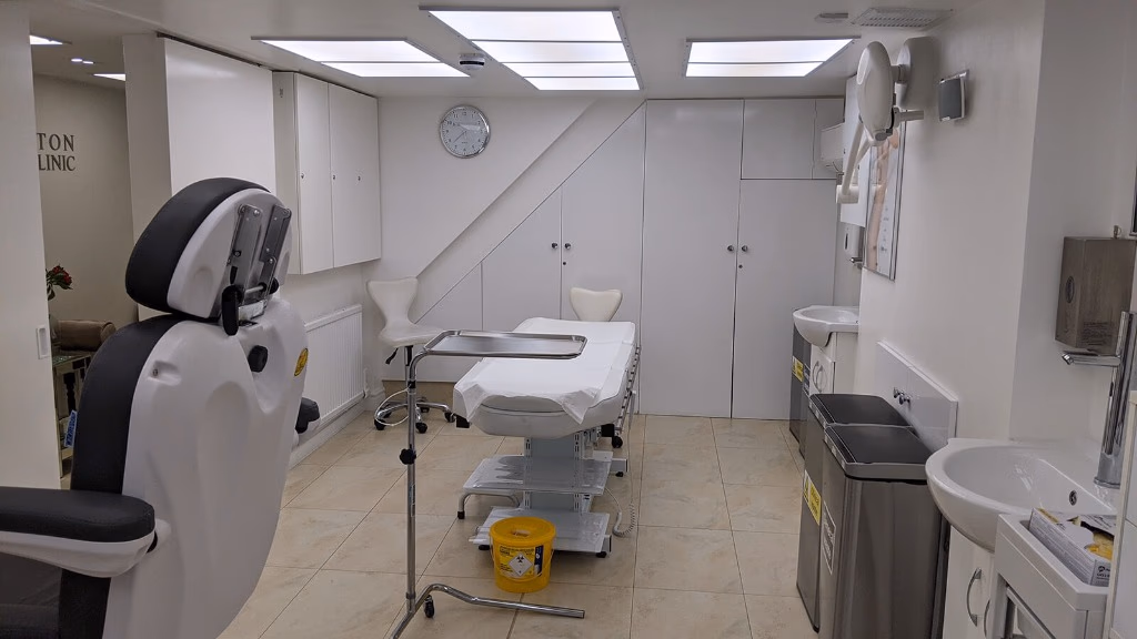 A bright treatment room inside GHMS